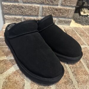 Ugg Classic Slipper Black Suede Sheepskin Slip Ons , WOMEN US 8 /EU 39 UK 6